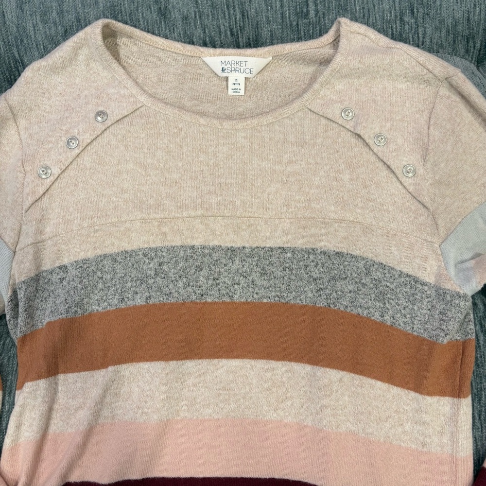 Market & Spruce Beige Long Sleeve Top with Button Accents - Picture 2 of 3